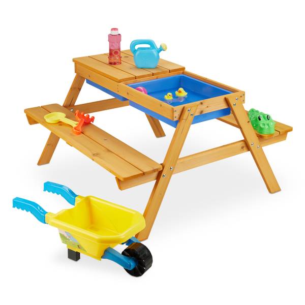 Kindersitzgruppe Holz für Garten Blau - Braun - PVC - 90 x 49 x 85 cm