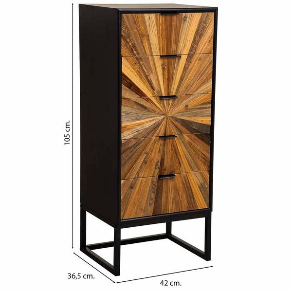 Commode Taki Noir - En partie en bois massif - 42 x 105 x 37 cm