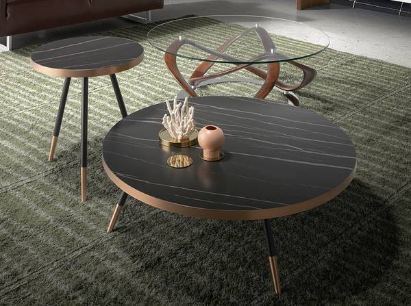 Ecktisch 2069 Schwarz - Braun - Zink - Marmor - 46 x 56 x 46 cm
