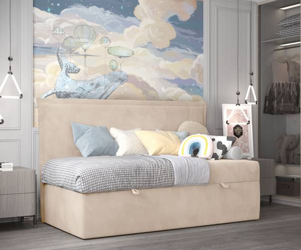 Kinder-Boxspringbett LENNOX Beige - Tiefe: 100 cm