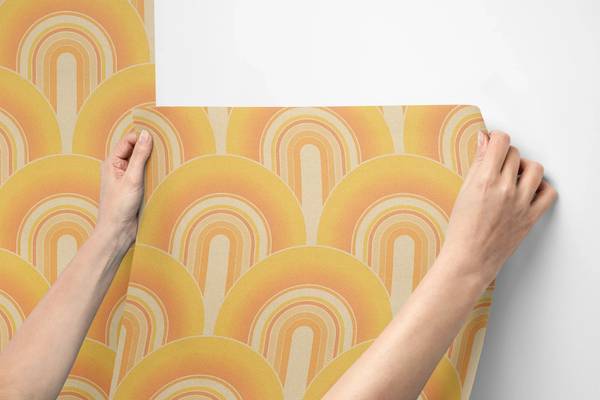 Vliestapete Retro Arches Orange - Weiß - Gelb - Fleece - Vinyl - 53 x 1005 x 1 cm