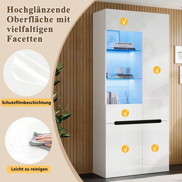 Vitrine Ourea Ⅴ Weiß - Holzwerkstoff - Glas - 80 x 180 x 35 cm