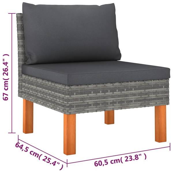 Garten-Sofa-Set 3009634-14 (6-teilig) Grau - Polyester - Eukalyptus - Stahl - 61 x 67 x 65 cm