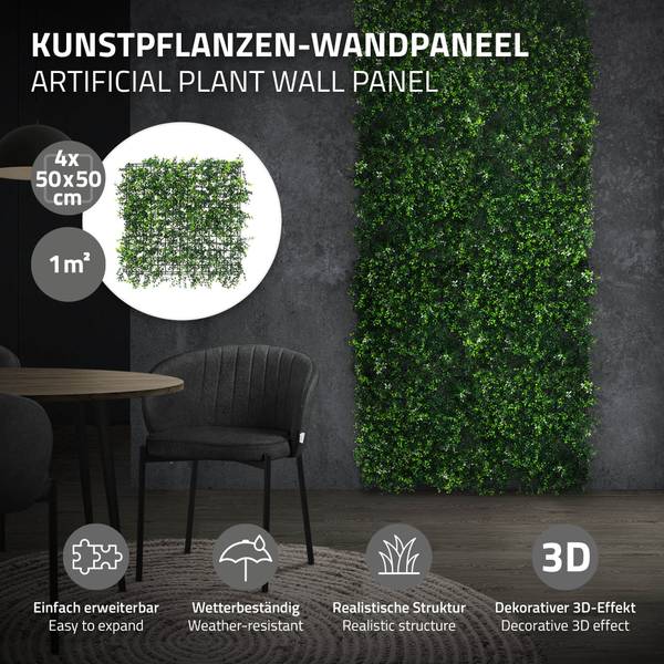 Kunstpflanzen Wandpaneel FOLIA-P 4er-Set Grün - Kunststoff - 50 x 50 x 8 cm