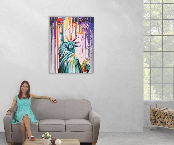 Olieverfschilderij Vrijheidsbeeld textiel - 80 x 100 x 3 cm