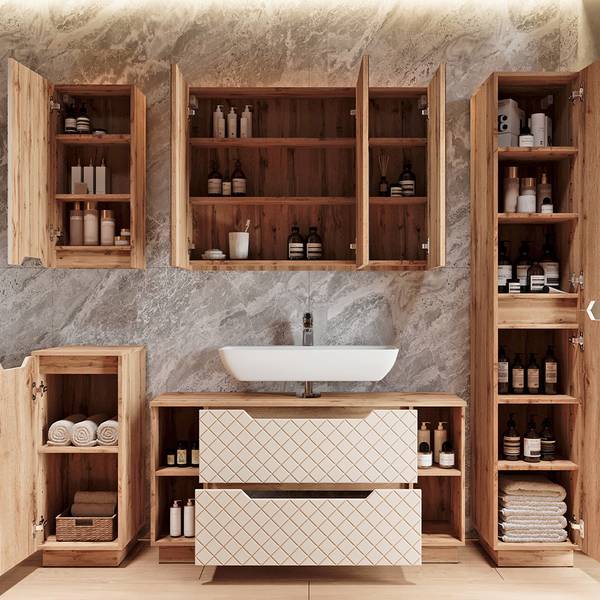 Badmöbel-Set Lotta 59422 Beige - Kaschmir - Eiche Dakota Dekor