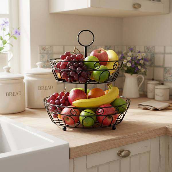 Présentoir à fruits à 2 niveaux Noir - Fer - 31 x 30 x 31 cm