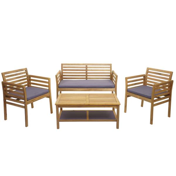 Garniture de jardin E99b (4 pcs) Marron - Gris - Polyester - Acacia - 117 x 79 x 53 cm