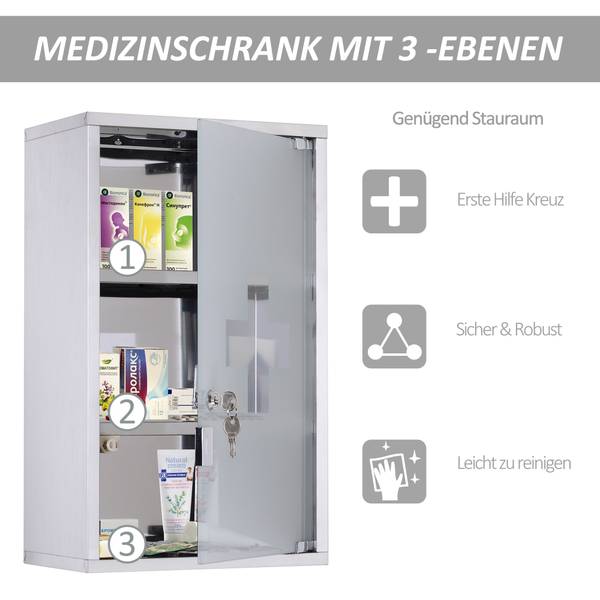 Medizinschrank 02-0329 Silber - Metall - 18 x 50 x 30 cm