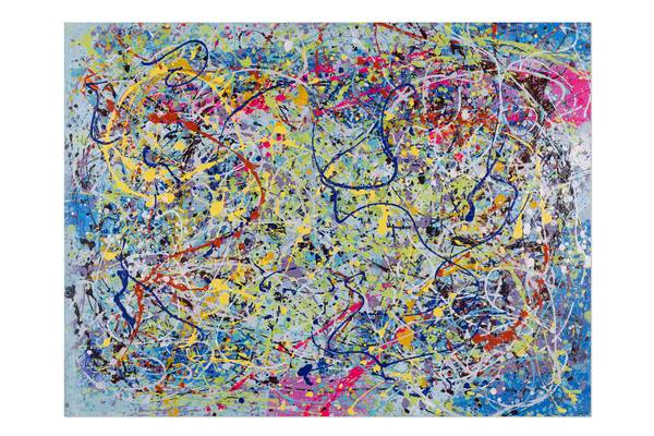 Acrylbild Handgemalt Action Painting Zap Baumwollstoff - 100 x 75 x 4 cm