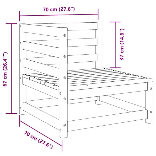 Loungeset 3007913-4 set van 3 zwart - grenenhout - 70 x 67 x 70 cm