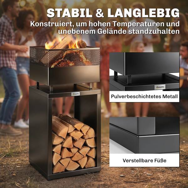 Feuerschale 842-456V00BK Schwarz - Metall - 39 x 87 x 39 cm