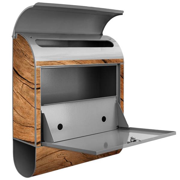 Briefkasten Stahl Trockenes Holz Grau - Stahl - 38 x 46 x 13 cm