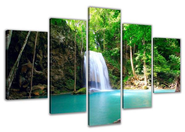 Leinwandbild 5-Tlg.  Wasserfall Textil - 160 x 80 x 2 cm