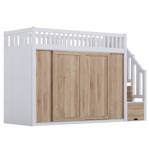 Hochbett  WoodySHEF Ⅰ Weiß - Holzwerkstoff - Massivholz - 95 x 162 x 252 cm