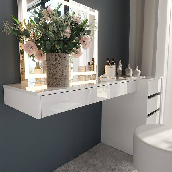 Kaptafel set met kruk Sherry 59564 wit - plaatmateriaal op houtbasis - 100 x 12 x 41 cm