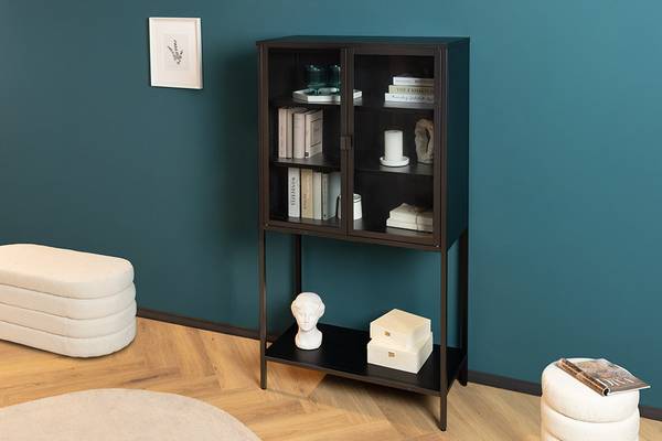 Vitrine DURA STEEL Schwarz - Glas - Metall - 75 x 150 x 35 cm