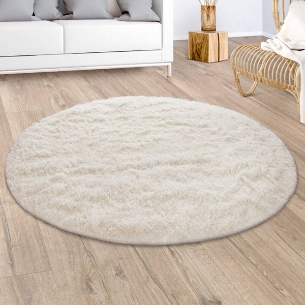 HOCHFLORTEPPICH 80/80 cm Silky 591 Weiß - 80 x 80 cm - Durchmesser: 80 cm