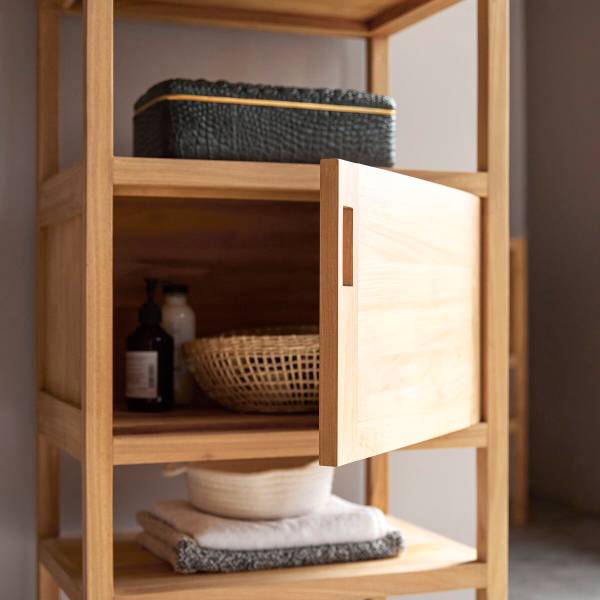 Hochschrank Arty Beige - Teakholz - 54 x 140 x 40 cm