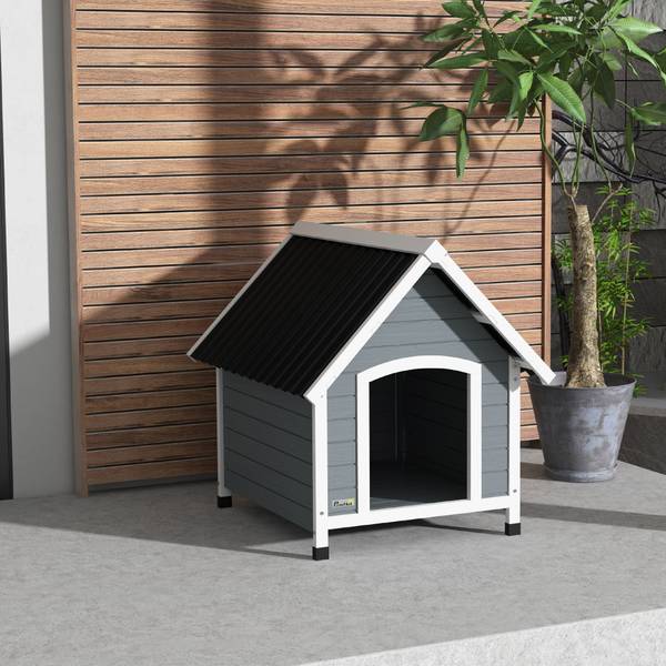 Hundehütte D02-174V00GY Grau - Massivholz - 88 x 82 x 75 cm