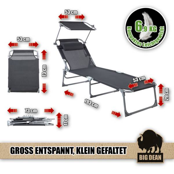 Sonnenliege 1000509 Grau - Metall - Kunststoff - 53 x 29 x 193 cm