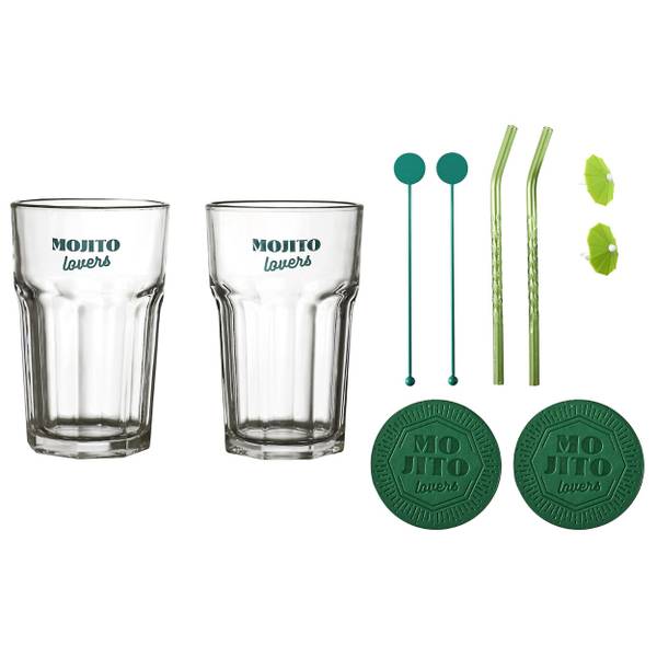Cocktailset Mohito 10er-Set Grün - Glas - Metall - 26 x 26 x 12 cm