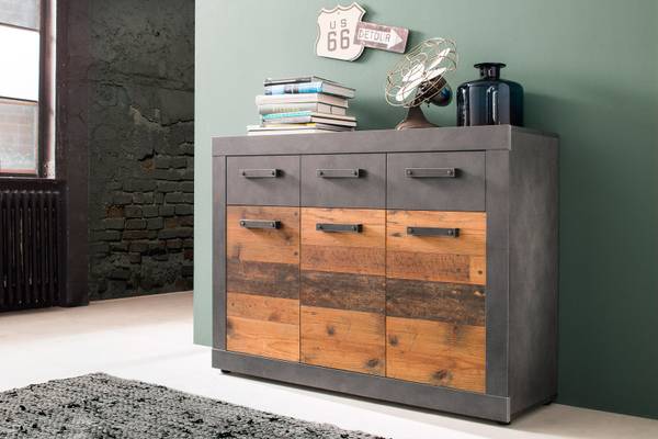 Kommode Indy Grau - Holz teilmassiv - 117 x 86 x 37 cm