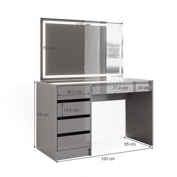 Coiffeuse Vicco Sherry Blanche Avec Miroir LED – 5 Tiroirs – Neuve En Carton