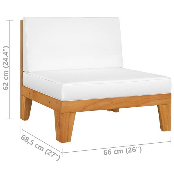 Canapé central 3008578-3 Blanc - Acacia - 66 x 62 x 69 cm