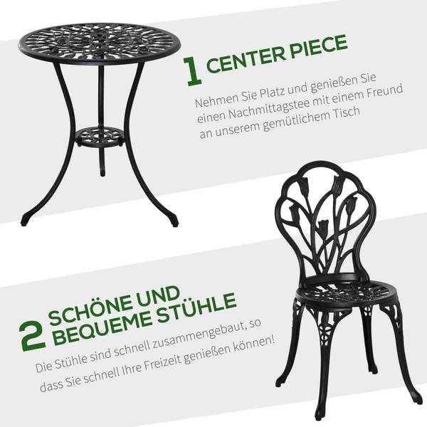 Bistro-Set BB5279 3-teilig Schwarz - Metall - 60 x 67 x 60 cm