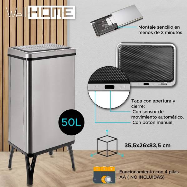 Abfalleimer WH13689 Grau - Naturfaser - 83 x 26 x 35 cm