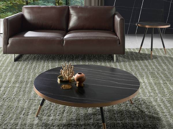 Ecktisch 2069 Schwarz - Braun - Zink - Marmor - 46 x 56 x 46 cm