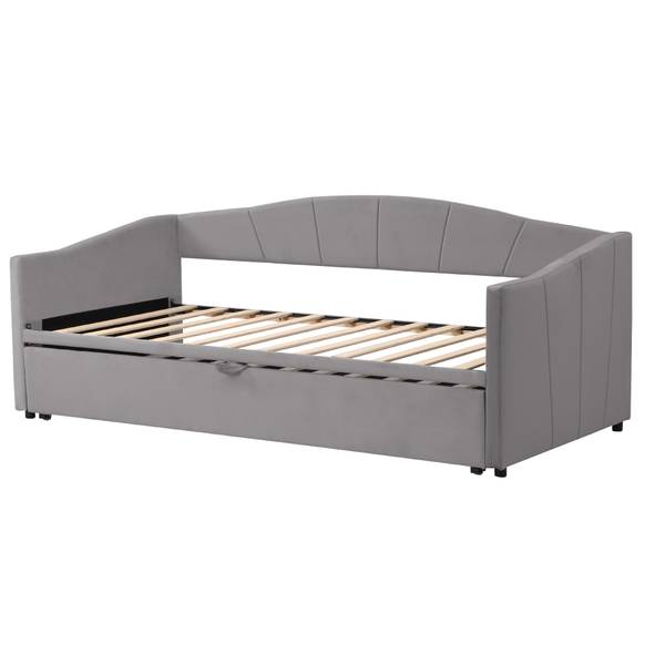 Tagesbett Ausziehbett Leto Ⅰ Grau - Polyester - Samt - Kiefer - Stahl - 188 x 74 x 212 cm