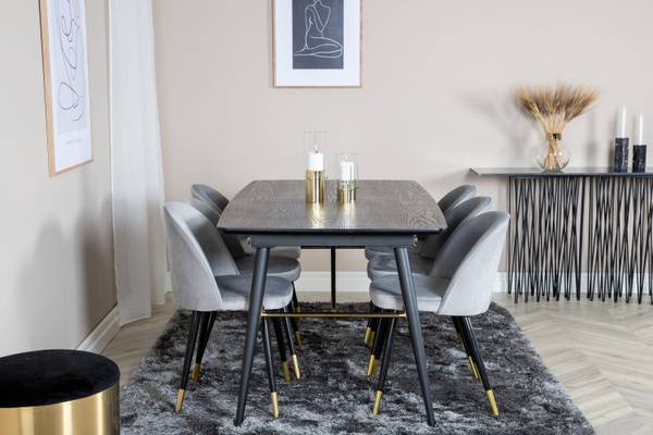 Essgruppe Gold + Velvet (7-teilig) Grau - Samt - 180 x 76 x 85 cm