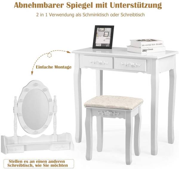 Schminktisch mit Hocker Frisiertisch Weiß - Holzwerkstoff - 40 x 146 x 75 cm
