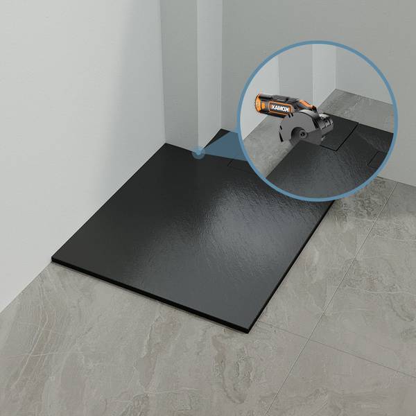 Duschwanne Viertelkreis +Ablaufgarnitur Schwarz - Kunststoff - 90 x 4 x 90 cm