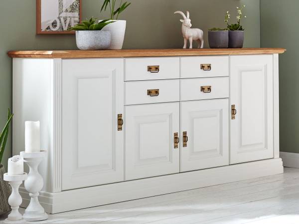 Sideboard Novara 4-türig 2 Schubladen Braun - Weiß - Kiefer - Wildeiche - 203 x 91 x 45 cm