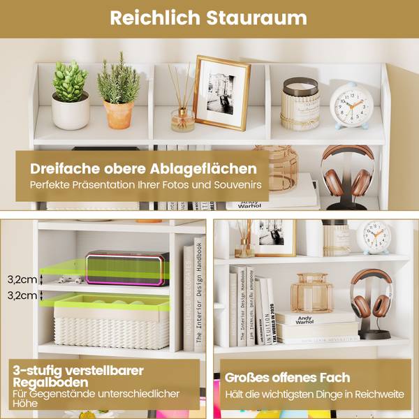 Tischregal VL32502 Weiß - Holzwerkstoff - 24 x 85 x 94 cm