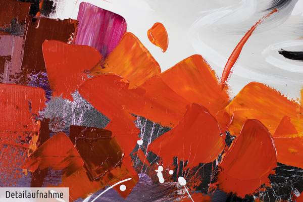 Acrylbild Handgemalt Nonfigurativ Yuf Grau - Rot - Baumwollstoff - 150 x 50 x 4 cm