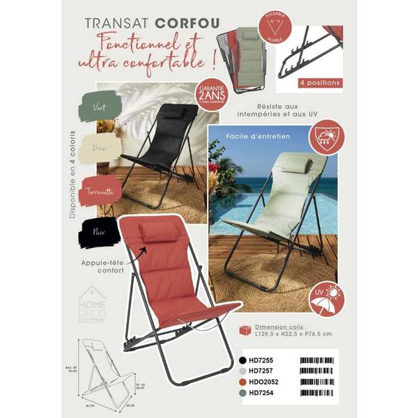 Transat en métal pliant Corfou Noir Noir - Métal - 82 x 93 x 56 cm