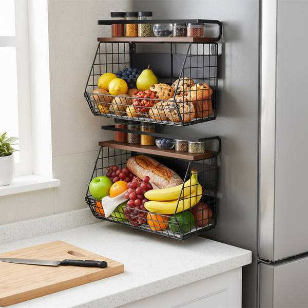 Fruitmand wandrek magnetisch 2-set zwart - donkerbruin