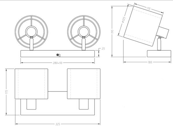 Deckenspot 2 flammig Schirm Schwarz-Weiß Schwarz - Weiß - Metall - Textil - 32 x 19 x 18 cm