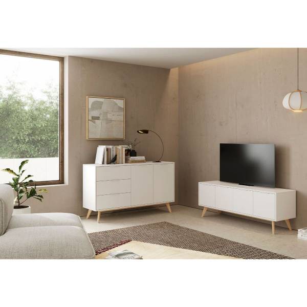Sideboard mit Türen CAMPUS Weiß - Massivholz - 40 x 81 x 140 cm