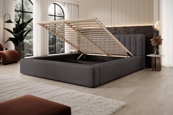 Gestoffeerd bed Vurmat antracietkleurig - Breedte: 220 cm