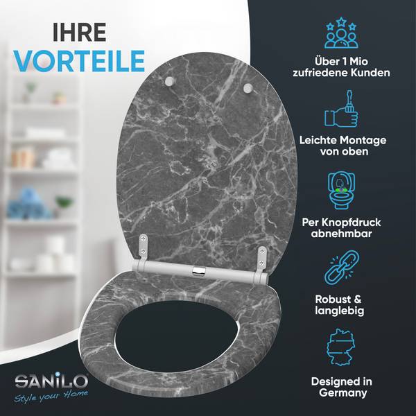 WC-Sitz mit Absenkautomatik Marmor Grau Grau - Holzwerkstoff - 38 x 6 x 48 cm