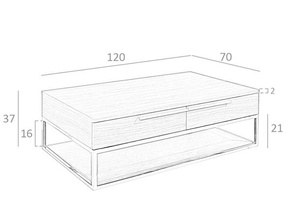 Couchtisch 2114 Braun - Holzwerkstoff - Holz teilmassiv - 120 x 37 x 70 cm