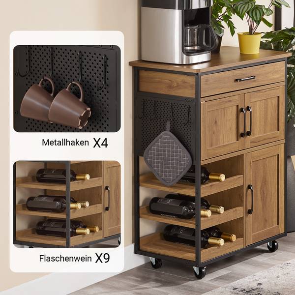 Chariot de cuisine FKW134-N Marron - Bois manufacturé - 67 x 88 x 37 cm