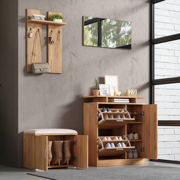 Kledingkastset NaturSHEF bruin - plaatmateriaal op houtbasis - 35 x 133 x 140 cm