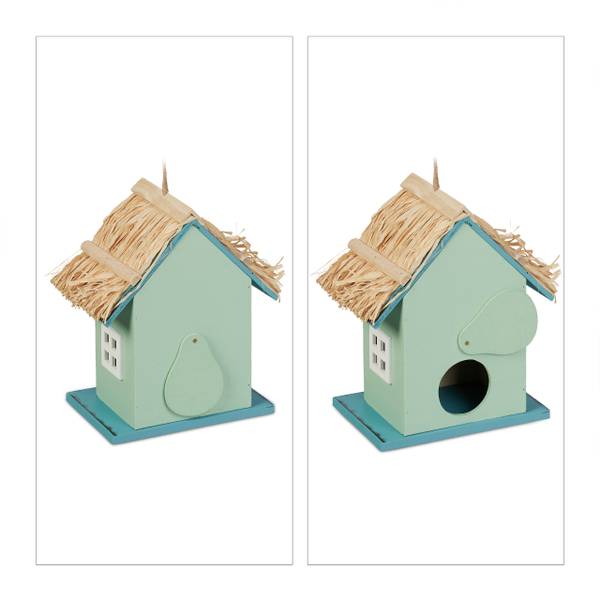 Deko Vogelhaus Strandhausstil Blau - Braun - Türkis - Holzwerkstoff - 19 x 25 x 14 cm