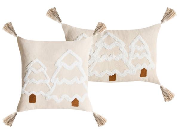 Dekokissen INTSIA 2-tlg Beige - Weiß - Naturfaser - 50 x 5 x 30 cm